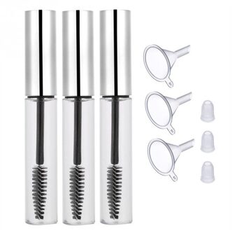 3 Pcs 10 Ml Diy Mascara Container Set Lege Mascara Tube Met Wimper Wand Trechters En Transferpipetten Set Voor castor Olie Zilver