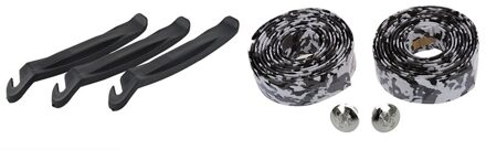 3 Pcs Fietsband Hendels & 1 Paar Racefiets/Fiets Cork Stuurlint/Wrap (Wit Met zwart)