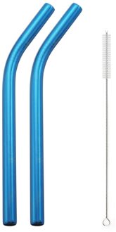 3 Pcs Herbruikbare Rietje Set 304 Roestvrij Staal Stro Metalen Gebogen Stro Bubble Stro Met Cleaner Brush Party Bar accessoire blauw