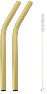 3 Pcs Herbruikbare Rietje Set 304 Roestvrij Staal Stro Metalen Gebogen Stro Bubble Stro Met Cleaner Brush Party Bar accessoire goud