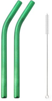 3 Pcs Herbruikbare Rietje Set 304 Roestvrij Staal Stro Metalen Gebogen Stro Bubble Stro Met Cleaner Brush Party Bar accessoire groen