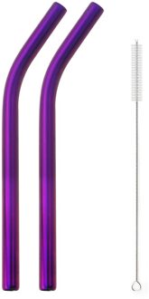 3 Pcs Herbruikbare Rietje Set 304 Roestvrij Staal Stro Metalen Gebogen Stro Bubble Stro Met Cleaner Brush Party Bar accessoire paars