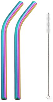 3 Pcs Herbruikbare Rietje Set 304 Roestvrij Staal Stro Metalen Gebogen Stro Bubble Stro Met Cleaner Brush Party Bar accessoire regenboog