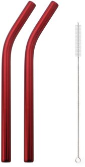 3 Pcs Herbruikbare Rietje Set 304 Roestvrij Staal Stro Metalen Gebogen Stro Bubble Stro Met Cleaner Brush Party Bar accessoire rood