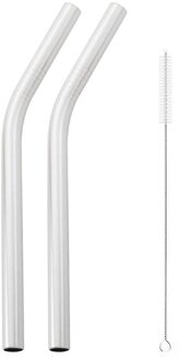 3 Pcs Herbruikbare Rietje Set 304 Roestvrij Staal Stro Metalen Gebogen Stro Bubble Stro Met Cleaner Brush Party Bar accessoire zilver