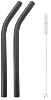 3 Pcs Herbruikbare Rietje Set 304 Roestvrij Staal Stro Metalen Gebogen Stro Bubble Stro Met Cleaner Brush Party Bar accessoire zwart