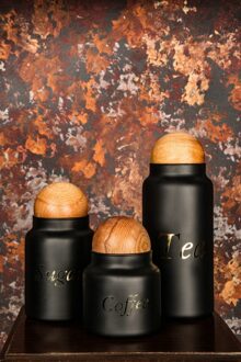 3 Pcs Hout Top Cap Zwart Mat Gouden Gedrukt Thee-Koffie-Candy Duurzaam Glas Containers Duurzaam Keuken Kantoor geschikt Voor