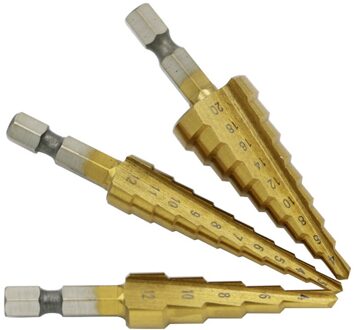 3 Pcs Hss Staal Grote Stap Conusboor Titanium Bit Set Hole Cutter 4-20 Mm 4-12mm 3-12 Mm Metaalbewerking 3-12mm