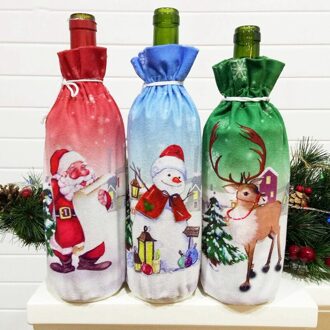 3 Pcs Kerst Ornament Opbergtas Wijn Fles Zak Bag Kerstman Champagne Decoratie