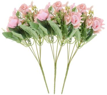 3 Pcs Kunstmatige Bloem Roos Ornamenten Partij Boeket Diy Home Decor Wedding Photo Prop (Licht Groen Licht Roze Wit)