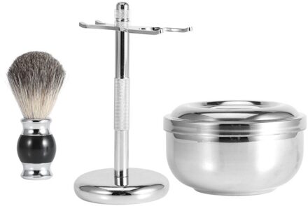 3 Pcs Mannen Professionele Scheerkwast Stand Set Scheren Zeep Kom Faux Haar Metalen Scheren Scheren Tool Set