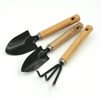 3 Pcs Mini Sharp Schop Hark Houten Handvat Ijzer Hoofd Plant Tool Set Versterkte Tuinieren Ronde Tuingereedschap