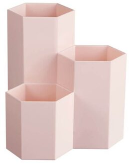 3 PCS Pen holder Combination Freshness Hexagon Pen Holder Simple Plastic PS Desktop Storage Box Student Office Supplies roze