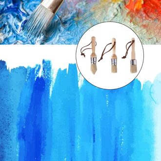 3 Pcs Ronde En Platte En Wees Krijt Verf Wax Borstel Houten Handvat Borstel Q84D