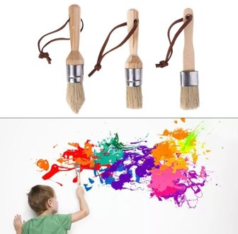 3 Pcs Ronde En Platte En Wees Krijt Verf Wax Borstel Houten Handvat Borstel