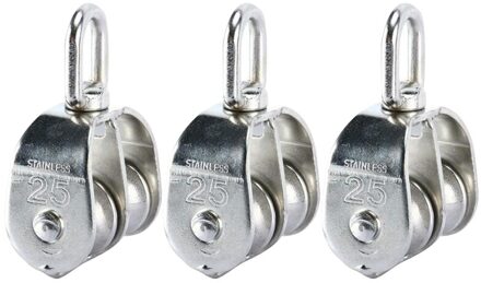 3 Pcs Rvs Draad Touw Crane Dubbele Katrol Blok M20 Lifting Swivel Haak Katrol Blok Opknoping Draad Towing Wiel