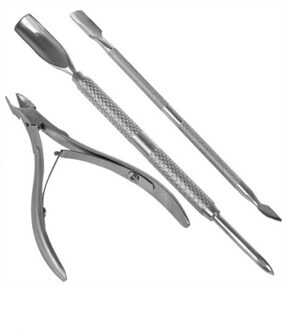 3 Pcs Rvs Nail Cuticle Schaar Lepel Pusher Remover Nail Cutter Clipper Nipper Thuisgebruik Pedicure Foot Care Tool set