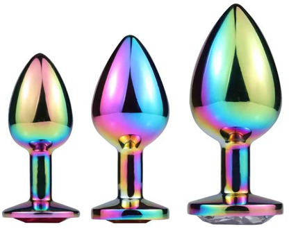 3 Pcs/set Rainbow Metal Butt Plug Anal Training Kit G-spot Stimulate Anal Dilator Prostate Massager Adult Sex Toys For Women Men