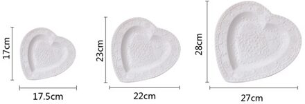 3 Pcs Set, Witte Reliëf Porselein Hart Lade, Keramische Anniversary Hart Plaat, Novel Bruiloft Schotel, diepe Salade, Servies