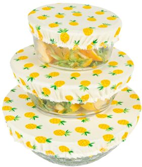 3 Pcs Wasbare Stofkap Herbruikbare Katoenen Kom Cover Servies Kom Opbergtas Vers Houden Doek Picknick Voedsel-behoud ananas