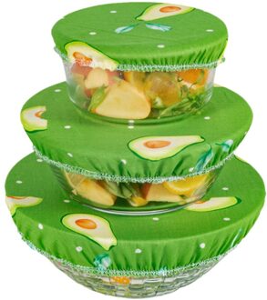 3 Pcs Wasbare Stofkap Herbruikbare Katoenen Kom Cover Servies Kom Opbergtas Vers Houden Doek Picknick Voedsel-behoud avocado