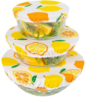 3 Pcs Wasbare Stofkap Herbruikbare Katoenen Kom Cover Servies Kom Opbergtas Vers Houden Doek Picknick Voedsel-behoud citroen