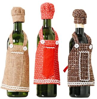 3 Pcs Wijnfles Covers Schort Cap Decor Accessoires Stofkap Kerst Jaar Festival Thuis Diner Tafel Decor