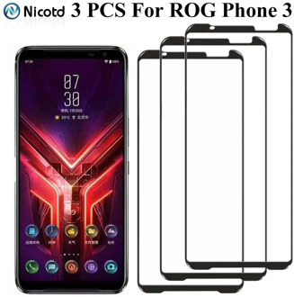3 Pieces Nicotd Full Glue Tempered Glass For Asus ROG Phone 3 ZS661KS Screen Protector For ROG Phone 3 ZS661KS Protective Glass
