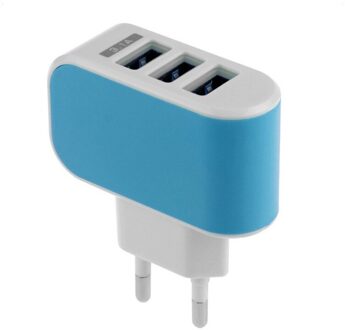 3 Poorten 3USB Eu Plug 5V 2A 3.1A Charger Adapter 220V Usb Hub Poort Voeding Opladen Plug stopcontact Adapter Socket Thuis blauw