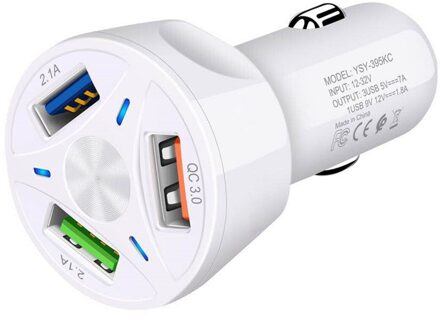 3 Poorten/4 Poorten Usb Auto Lading 48W Quick 7A Mini Snel Opladen Voor Iphone 11 Xiaomi Huawei mobiele Telefoon Oplader Adapter In Auto 3 Ports wit