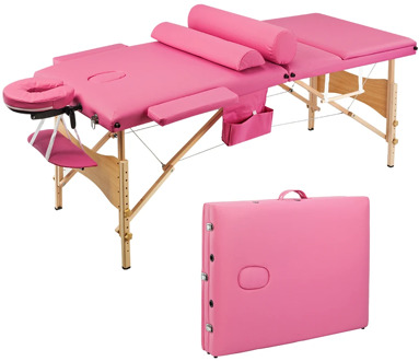 3 Sections 185 x 70 x 85cm Foldable Beauty Bed Folding Portable Aluminum Foot Beauty Massage Table Spa Bed 70CM Wide Pink