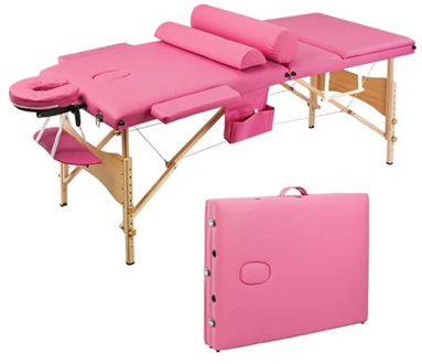 3 Sections Folding Portable Beauty Massage Table Set 70CM Wide Pink