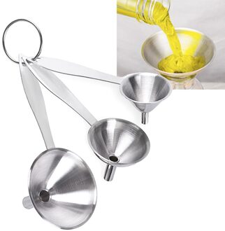 3 Set Kleine Trechters Rvs Metalen Lange Handvat Filter Gereedschap Voedsel Pickles Fruit Jam Keuken Trechters