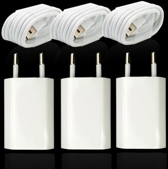 3 Set/partij Eu Plug Muur Ac Usb Charger Voor Iphone 8 Pin Usb Oplaadkabel + Travel Charger Adapter Voor apple Iphone 5 5S 6 6S 7