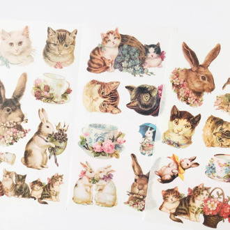 3 Sheets /Pack Kawaii Pet Rabbit & Cat Decorative Stickers DIY Diary Album Party Decor