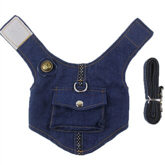 3 Size Hond Denim Jeans Jacket Harnas D Ring Leash Vest Harnas Set Voor Kleine Puppy Hond Katten donker blauw / M