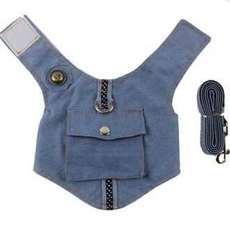 3 Size Hond Denim Jeans Jacket Harnas D Ring Leash Vest Harnas Set Voor Kleine Puppy Hond Katten licht blauw / L
