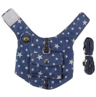 3 Size Hond Denim Jeans Jacket Harnas D Ring Leash Vest Harnas Set Voor Kleine Puppy Hond Katten ster blauw / M