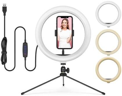 3 Size Led Ring Licht Led Licht Invullen Selfie Telefoon Vullen Licht Telefoon Houder Lamp Met Statief Beugel 8 ''/10''/12" 10duim met statief