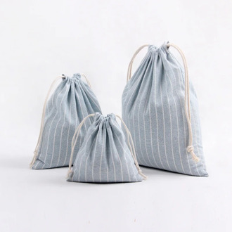 3 Size Stripe Design Printed Drawstring Bag Pocket Storage Candy Color Pattern Backpack Women Cotton Fabric Bags