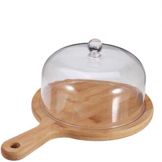 3 Size Transparant Acryl Ronde Cake Stand Bamboe Lade Stofkap Voedsel Cover Dessert Display Stand Voor Bruiloften Verjaardag Decor 17CM