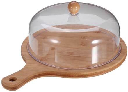 3 Size Transparant Acryl Ronde Cake Stand Bamboe Lade Stofkap Voedsel Cover Dessert Display Stand Voor Bruiloften Verjaardag Decor 23CM