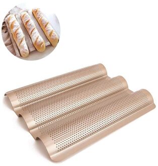 3-Slot Non-stick Gouden Baguette Bakplaat Loaf Mould Franse Brood Pan Bakken Tools