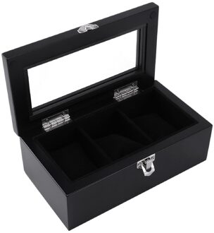 3 Slots Houten Horloge Vitrine, Glas Overgoten Houten Horloge Vitrine Horloge Sieraden Organizer zwart