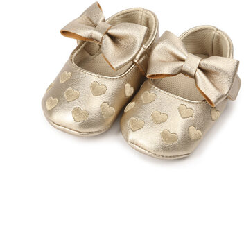 3 stijl Pasgeboren Baby Baby Meisjes Jongens Mooie Causale Schoenen Wieg Schoenen Lederen Hart Print Haak Soft Sole Baby Schoenen 0-18M Goud / 0-6 months