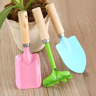 3 Stk/set Mini Tuin Hand Tool Kit Plant Tuinieren Schop Spade Hark Met Houten Handvat Metal Head Voor tuinman