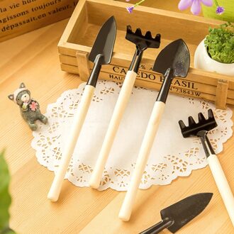 3 Stks Mini Tuin Hand Tool Kit Plant Tuinieren Schop Spade Rake Troffel Houten Handvat Metal Head Tuinman