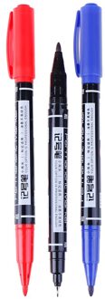 3 stks/pak Twin Tip Permanente Markers, Fijne Punt, (Zwart, Blauw, Rood) Inkt, 0.5mm-1mm 3 kleuren mengen