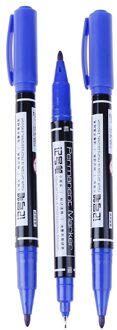 3 stks/pak Twin Tip Permanente Markers, Fijne Punt, (Zwart, Blauw, Rood) Inkt, 0.5mm-1mm 3stk blauw