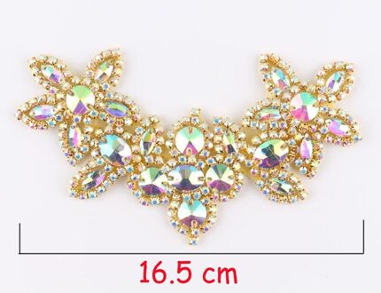 (3 stks/partij) Bling Gold AB Crystal Rhinestone Applicaties Patch -Fix Kralen Applique Trim Voor Meisje Hoofdbanden jurk